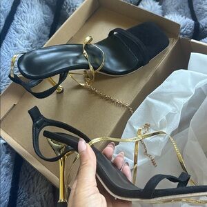Black and Gold Strappy Heels